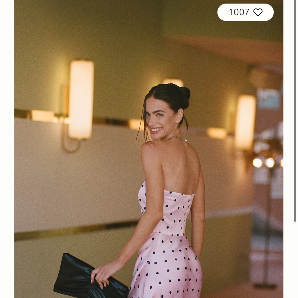 BHLDN- ANTHROPOLOGY Pink Strapless Dress with Black Polka Dots
